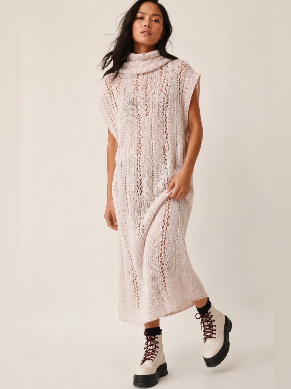 Free People Alpaca Pirouette Maxi Sweater Sugar Lilac Cloud Blend Cowl Neck XS
